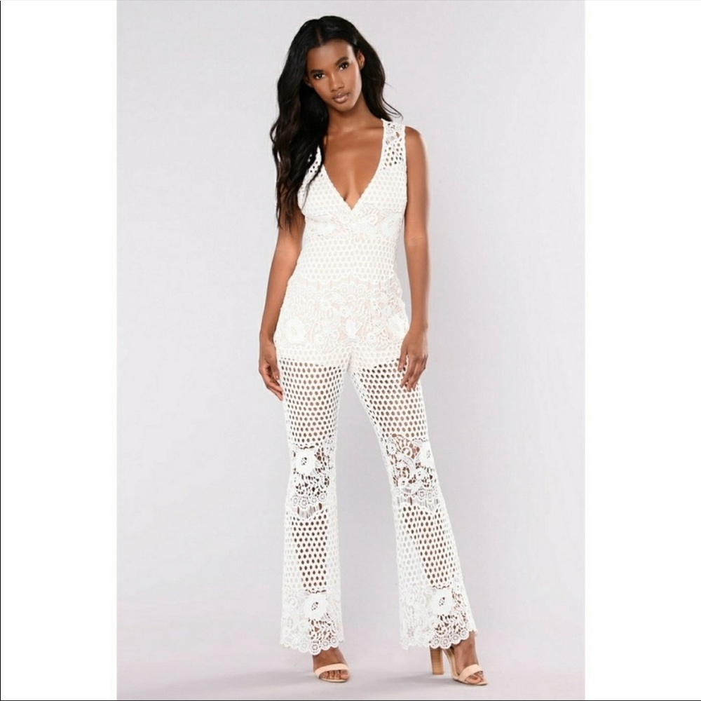 White Lace Crochet Jumpsuit